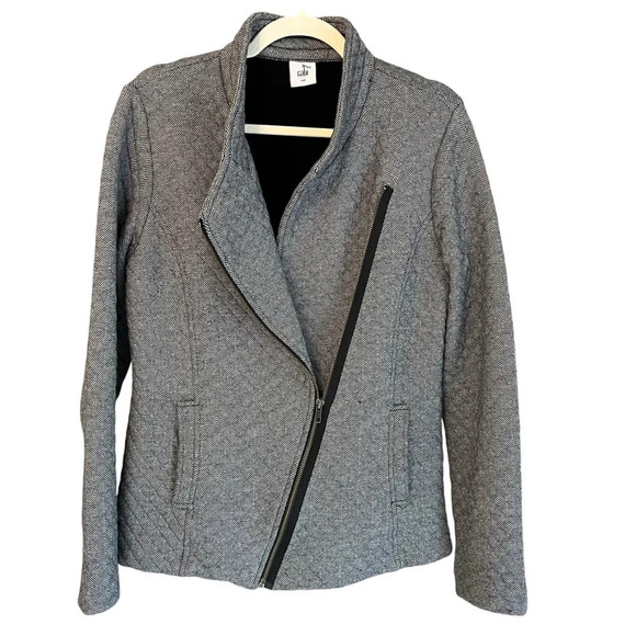 Cabi Herringbone Quilted Moto Jacket Black White Medium Classic Fall Minimalist - Picture 2 of 7